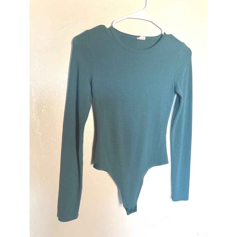 Wilfred Free Teal Ribbed Long Sleeve Crew Neck Thong Bodysuit XS Comfort
